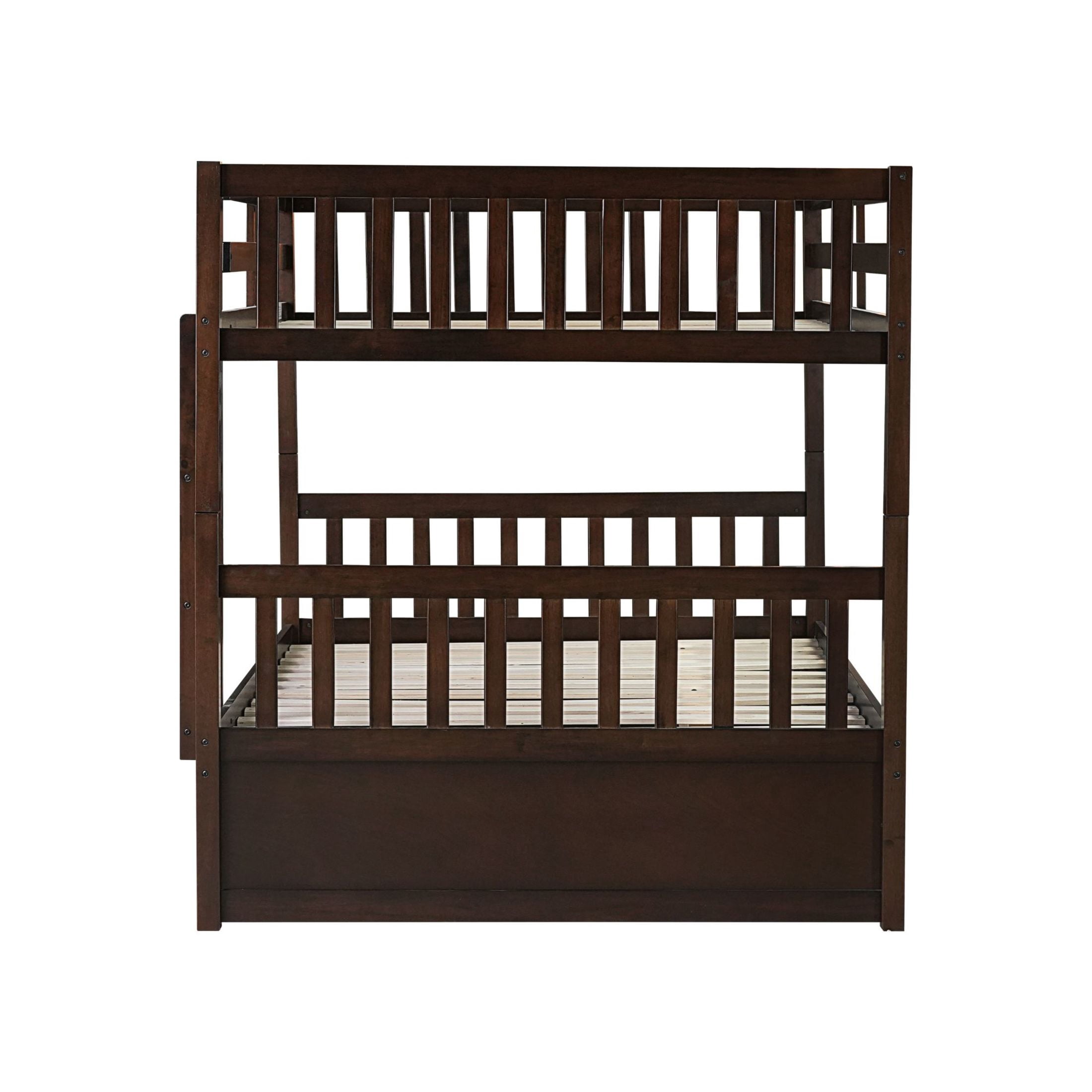 Noble House Full Over Full Rubber Wood Bunk Bed, Convertible Design with Ladder, Guardrails & Twin Trundle, Espresso