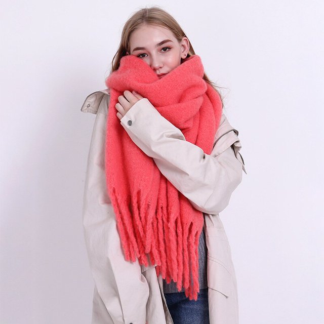 Bufanda de Mohair gruesa y cálida para mujer, chal de imitación de Cachemira, barba gruesa, Color sólido, otoño e invierno, novedad Fivean unisex