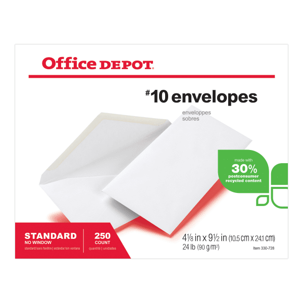 Office Depot 30 Recycled AllPurpose Envelopes, 10 (4 1/8in. x 9 1