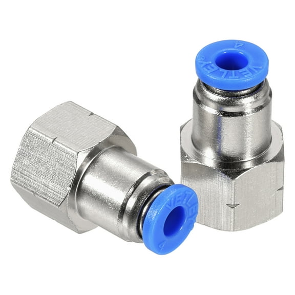 Uxcell 2 Pack 1/8" NPT Female Straight Thread Push to Connect Fittings, 5/32" Tube OD x 1/8" NPT Air Shock Fittings, Silver