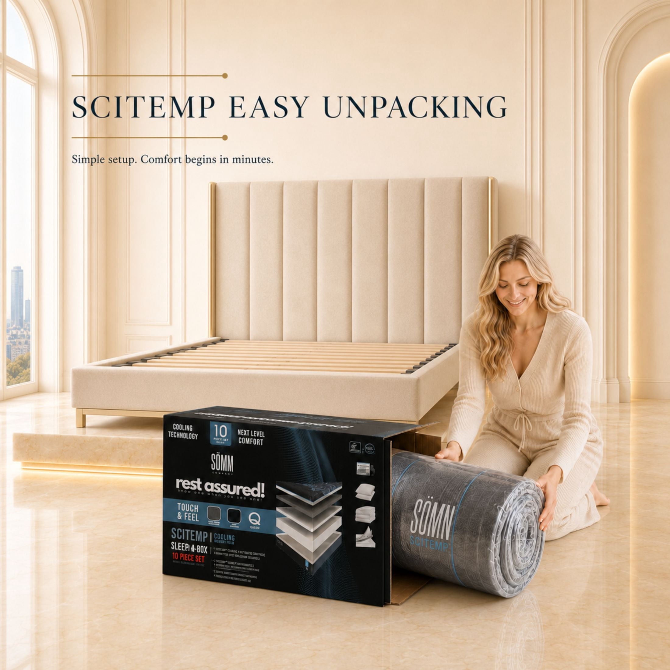 SciTemp by Somn Company 7-Piece Sleep Solution 14" Graphene + IceTech Cooling Memory Foam Mattress, Twin XL.