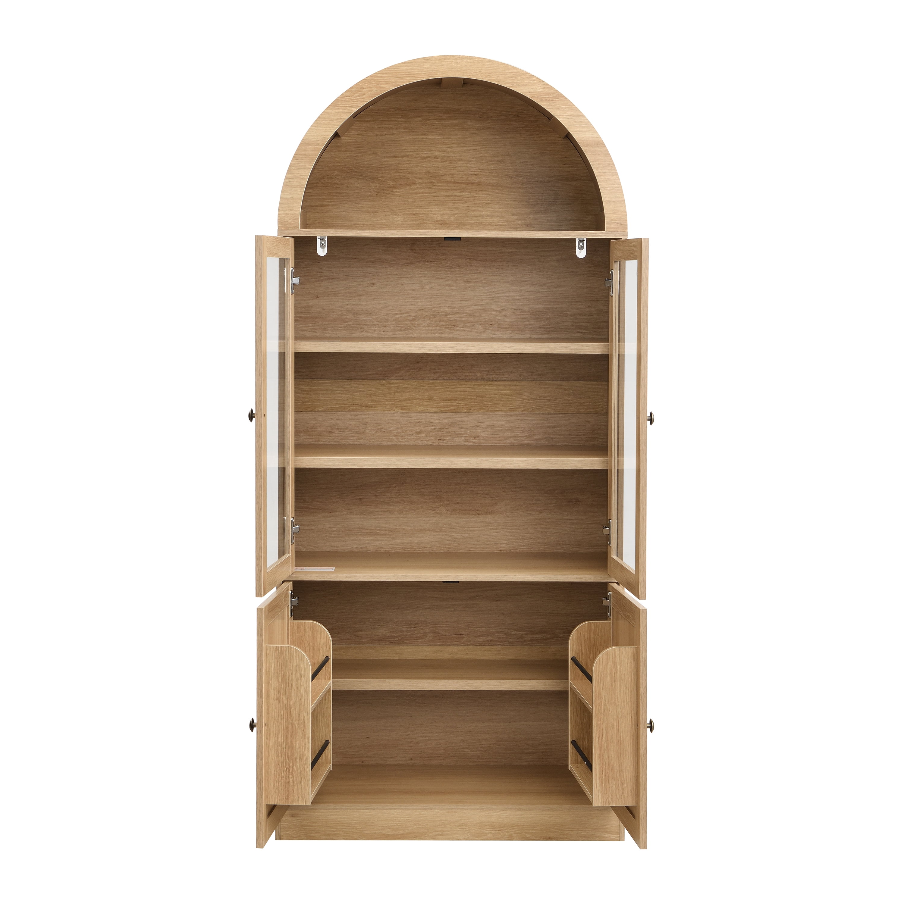Euroco Arched Kitchen Pantry Storage Cabinet,71" Tall Wood Arched Cabinet with Glass Door,Door Organizer and Open Shelf, Freestanding Display Cabinet for Bathroom,Kitchen & Living Room,Natural