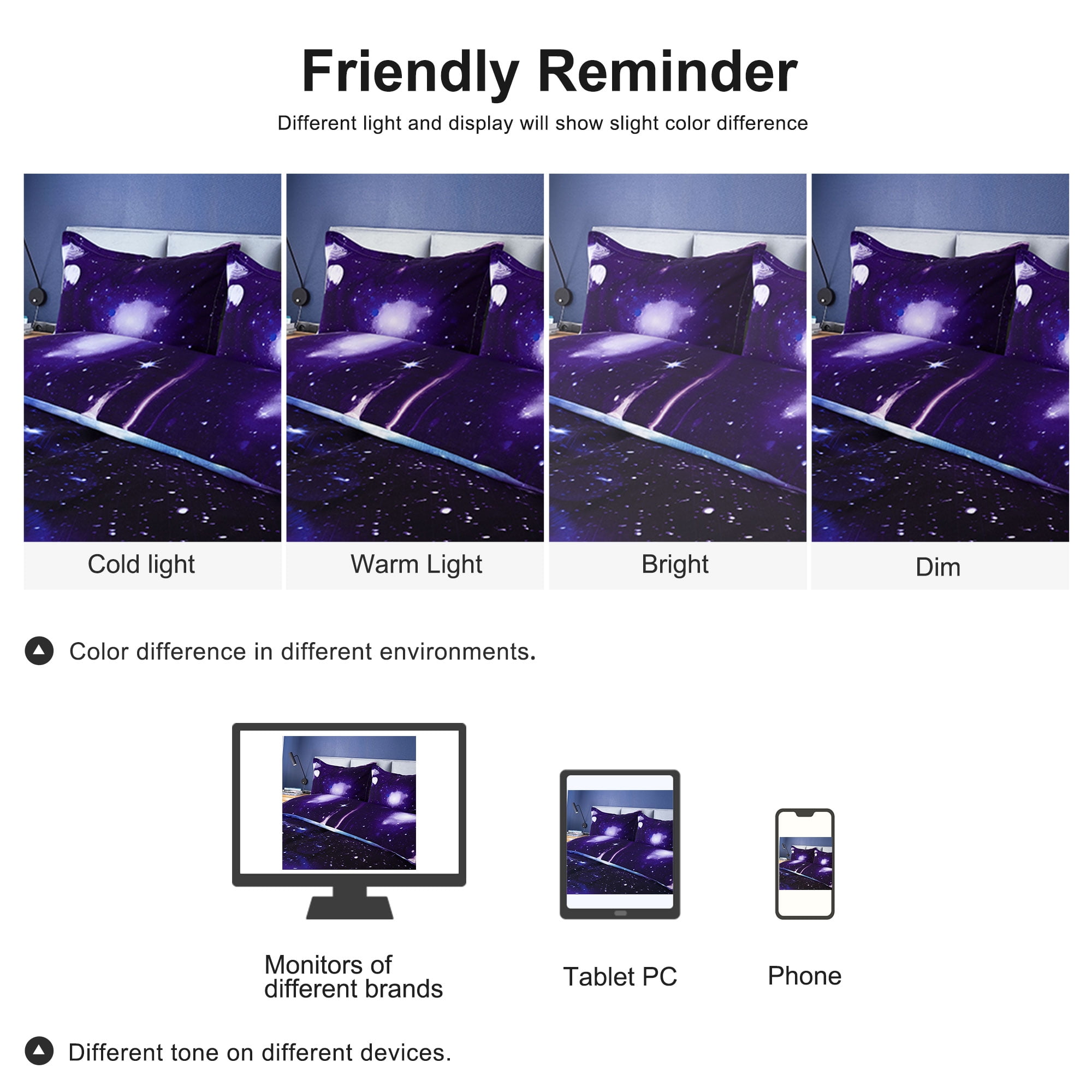 3 Pieces Galaxy Duvet Cover 3D Printed Bedding Set Dark Purple Queen