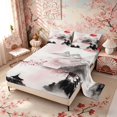 thumbnail image 2 of Manfei Watercolor Fuji Queen Sheet Sets for Teens, Pink Moon Bed Set, Black Red White 4 Pieces, 1 Flat Sheet, 1 Fitted Sheet and 2 Pillowcases, 2 of 6