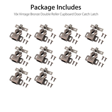 12-Pack Vintage Bronze Double Roller Catches For Cupboard, Cabinet, Or Closet Doors - B330