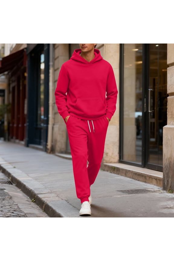 Red Track Suits Mens Workout Sweat Suits Men Fall Hoodie and Sweatpants Set Casual Sportswear Tracksuits with Pockets, Red L