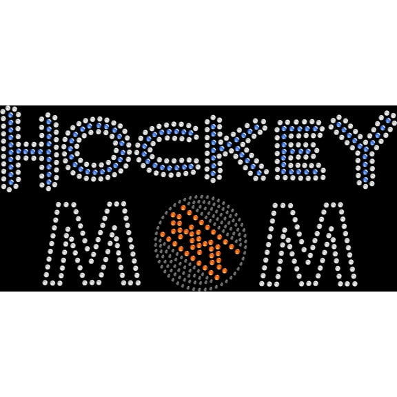 Rhinestone Bling Sparkle Iron On Transfer DIY Hockey Mom Puck Blue