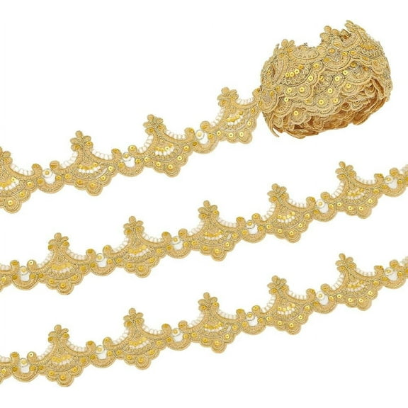 7.8 Yards Polyester Embroidery Flower Lace Trim Clothing Accessories golden 3~6.5x0.15cm