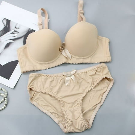 Fartey 2 Piece Underwear Set for Women Push Up Bras and Regular Fit Panties Comfort Seamless Bralettes and Panty Wireless V Neck Bralette Panty Thongs Sets
