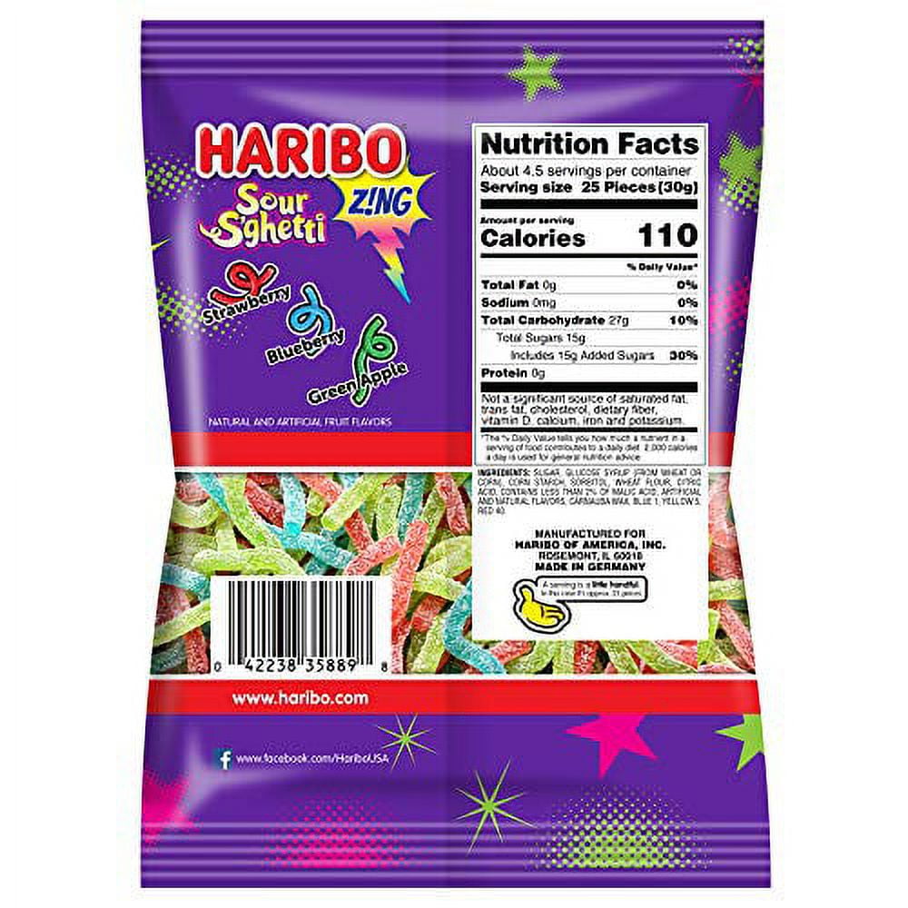 Haribo, Gummi Candy, Sour S'Ghetti, 5-Ozs (Pack Of 12)