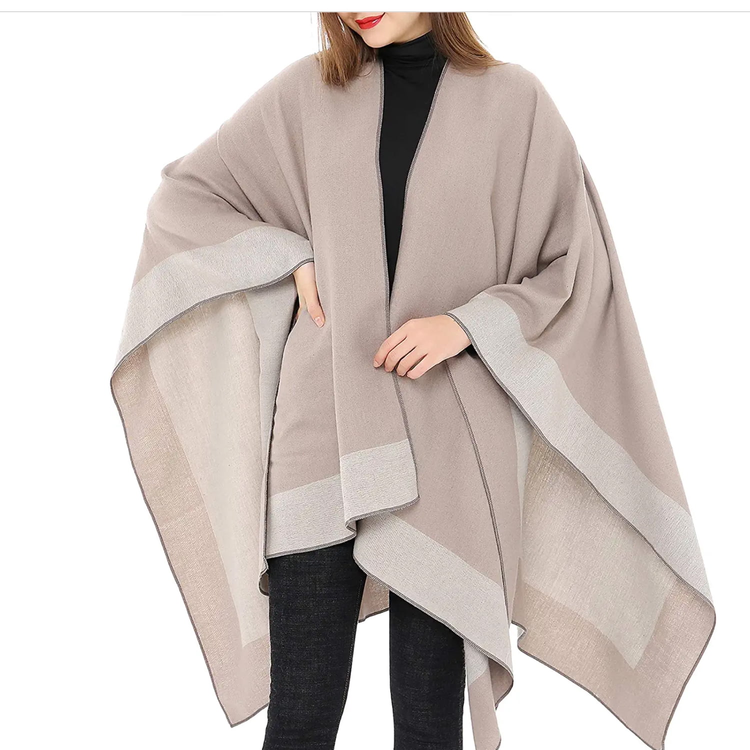 Generisch Poncho Damen Elegant Strick Capes Herbst  Produktbild-Vorschau 6