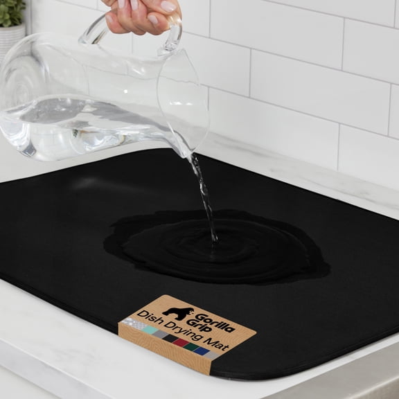 GORILLA GRIP Dish Drying Mat Thick Absorbent Microfiber Mat for Under Dryer Rack 16x18 In Black