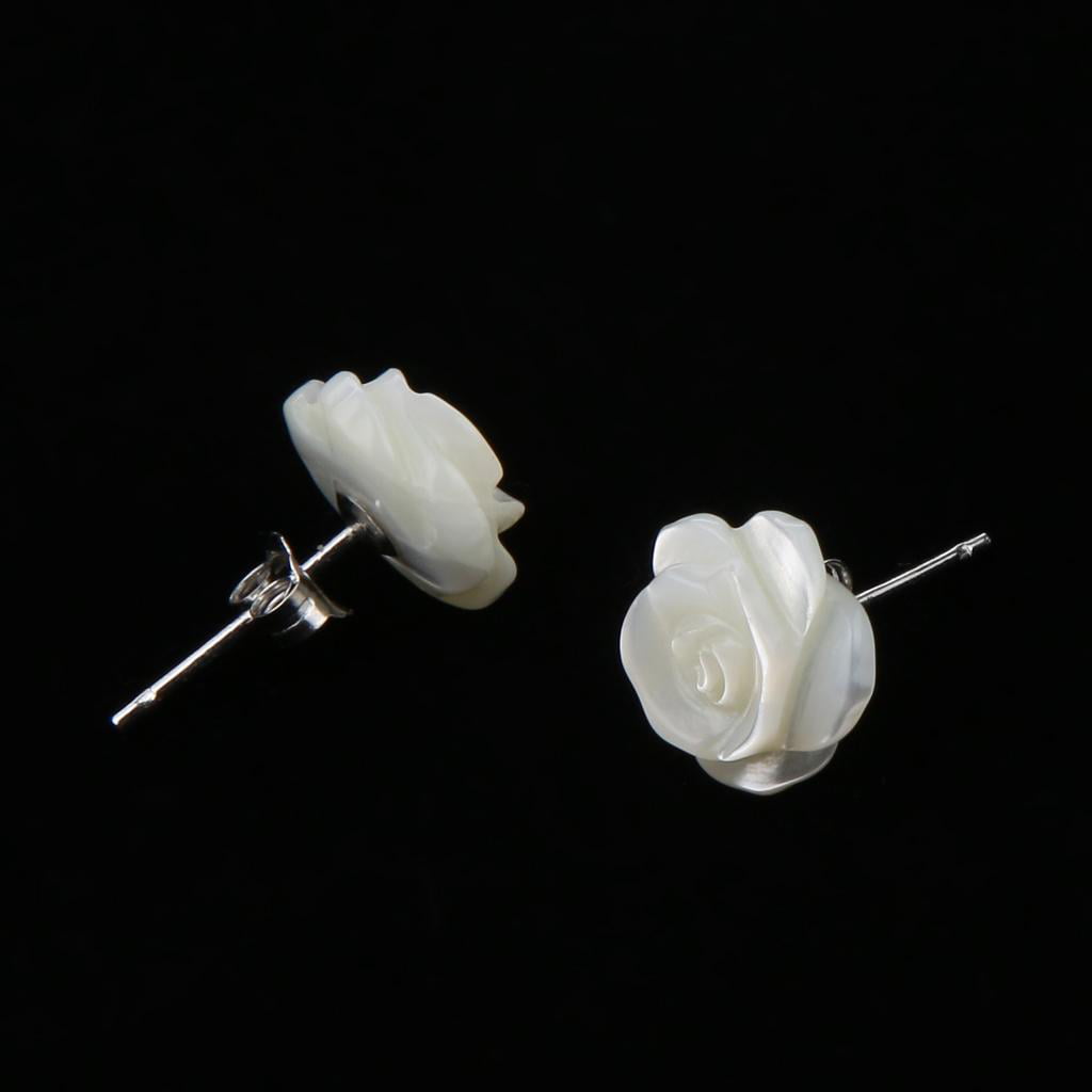 Women Girl's White Shell Rose Flower Studs Earrings for Fashion Accessories 