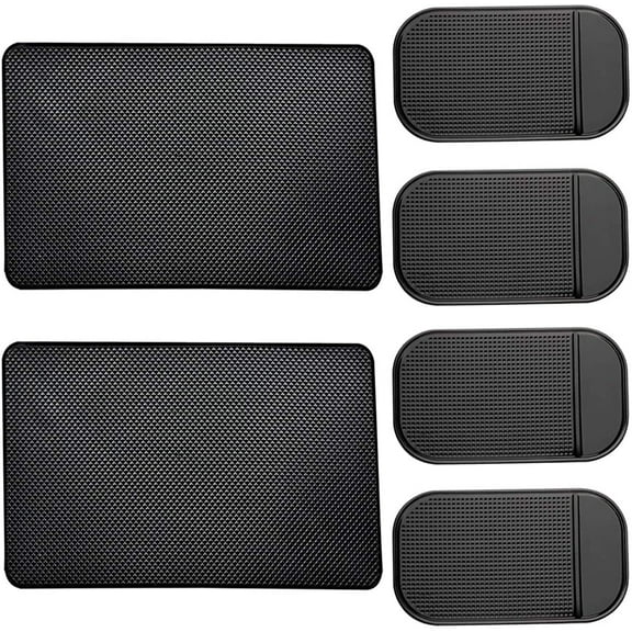 6 Pack Non-Slip Car Dashboard Grip Pad,Anti-Slip Heat Resistant Sticky Dash Silicone Mat for Cell Phone Vehicle Sunglasses Keys Coins CD Electronic Devices GPS,2 Sizes,Black