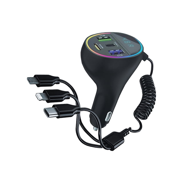 Herunwer 3-Port USB Car Charger, Fast Charging Adapter with Colorful Ring Indicator, Universal Compatibility for Phones and Devices