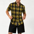 thumbnail image 7 of TASICA Yellow Mens Plaid Short Sleeve Shirts Button Down Tops Stand Collar Wrinkle Free Blouses Soft Breathable Summer Lightweight Fashion Shirt Quick Dry, 7 of 7