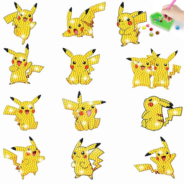 (BT678) 12 Piezas DIY Nueva Pintura Diamantes Con Pegatinas Pokémon Diamantes Reales (2 Pequeñas)