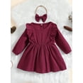 thumbnail image 3 of SUNSIOM Toddler Girls 2 Piece Outfits Solid Color Ruffle Long Sleeves A-Line Dress and Headband for Party Cute Clothes, 3 of 9