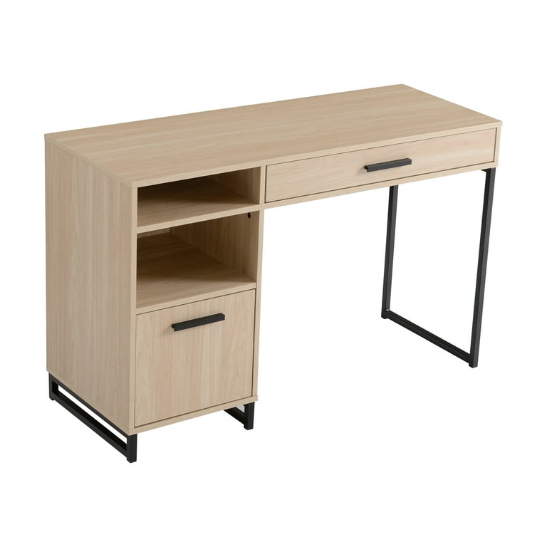 Mainstays Wood Metal Writing Desk with 1 Drawer and 1 Door for Teen Adult 29.92 in Natural Finish. Walmart