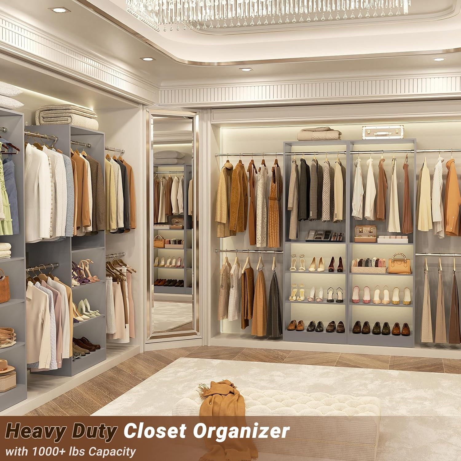 Homieasy 20.5 - 120'' W Closet System with Hanging Rods(Cut to Fit), Gray