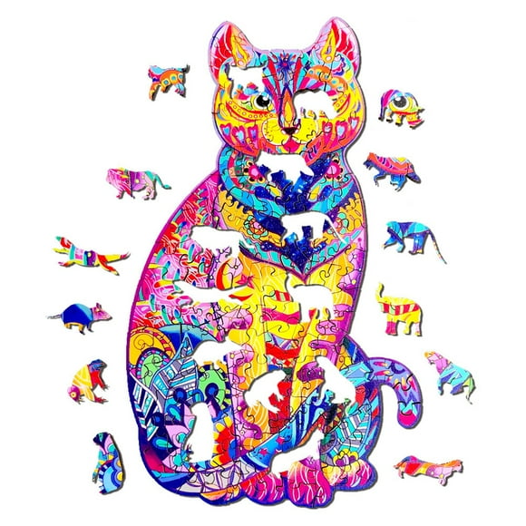 Wooden Puzzle Jigsaw Educational Irregular Cat Puzzles Animal Shaped Jigsaw