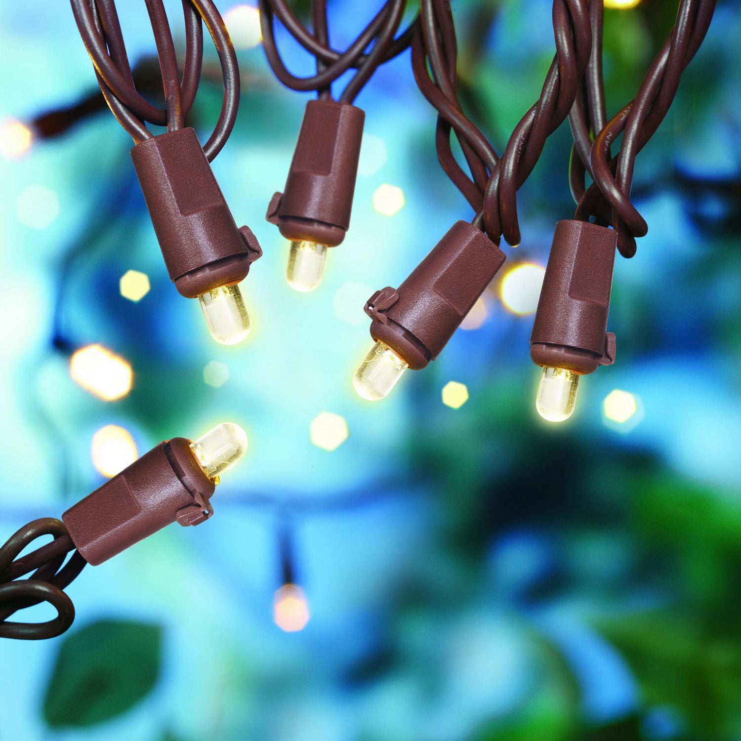 Mainstays 100-count Warm White LED Dome String Lights - Brown Wire, LED String Lights