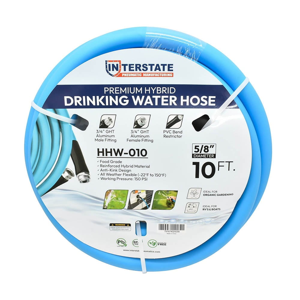 Interstate Pneumatics HHW-010 5/8 Inch x 10ft Drinking Water Safe Hybrid Polymer Garden Hose