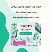 Honey Pot 100% Organic Cotton Cover Cooling Herbal Infusion Regular Pads, 20 Count