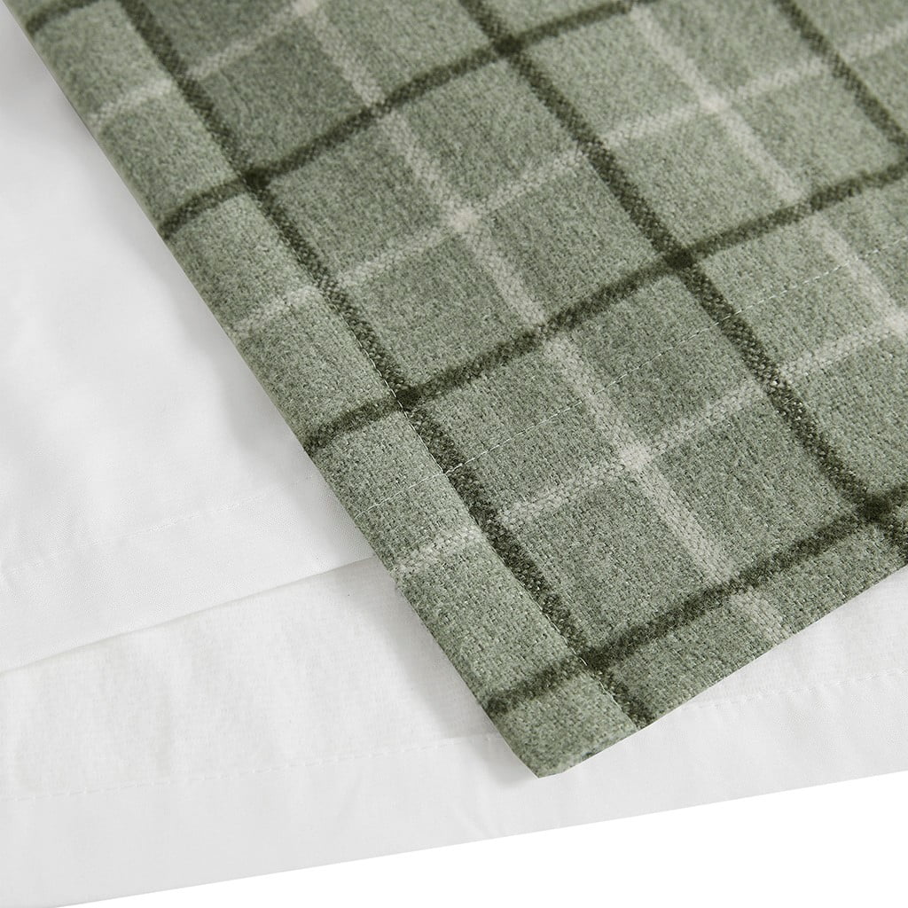 MAYEERTY 50x84" Plaid Rod Pocket and Back Tab Curtain Panel with Fleece Lining Green