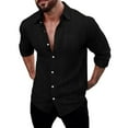 thumbnail image 2 of BLCHUNen Linen Shirts for Men Long Sleeve Turndown Collar Button down Shirts Casual Lightweight Fall Tops with Pocket, 2 of 9