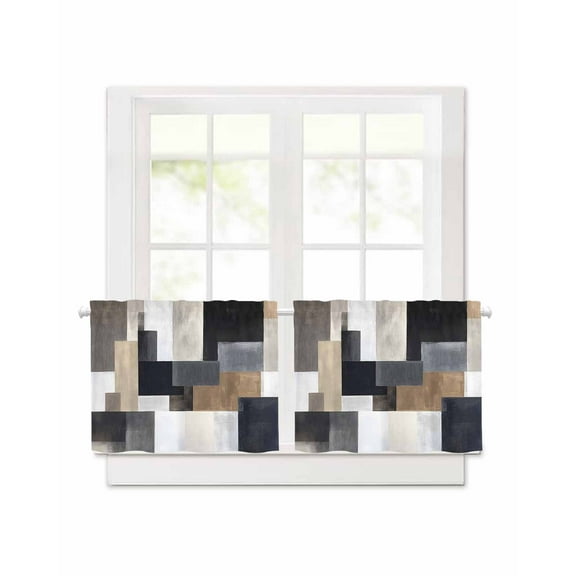 Gray Brown Black Painting Short Blackout Curtains 24 Inch Long Abstract Art Rod Pocket Kitchen Curtains, 2 Panels Thermal Insulated Room Darkening Drapes for Bedroom, 42"W x 24"L