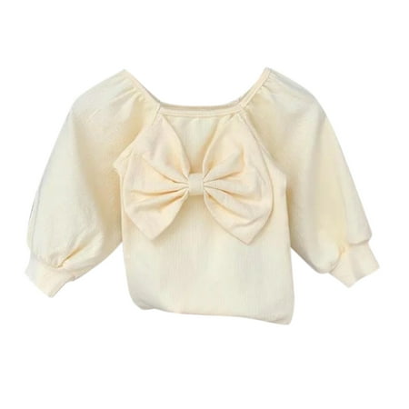 

Zlekejiko Kids Toddler Baby Girls Solid Bowknot Long Ruffled Sleeve Blouse Tops Outfits Clothes