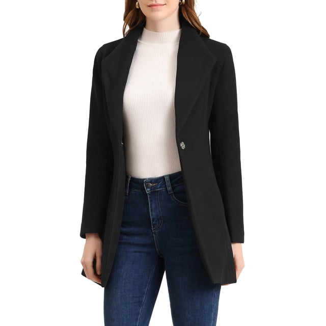 Abrigo elegante de trabajo con cuello de solapa y botones para mujer, abrigo de trinchera de invierno, XS, negro