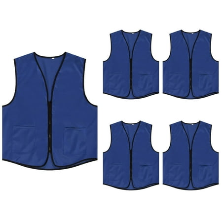 Toptie Supermarket Apron Zipper Vest For Clerk Uniform Vest(5 Packs)-Navy-L