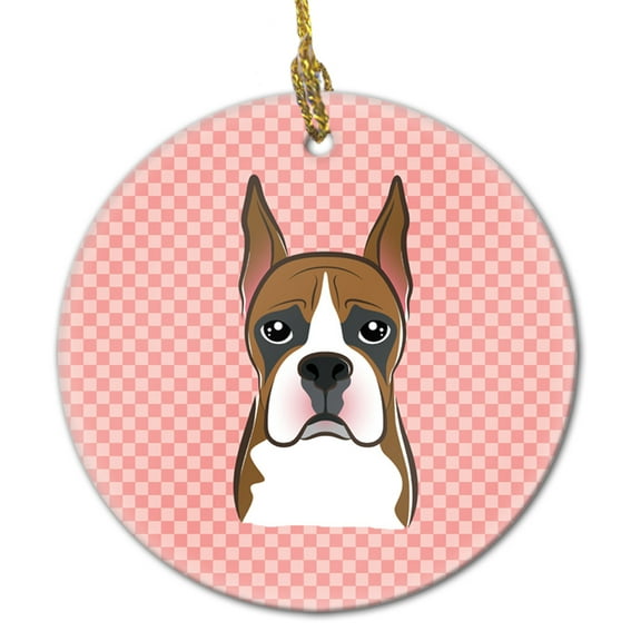 Carolines Treasures BB1223CO1 Checkerboard Pink Boxer Ceramic Ornament  3 in multicolor
