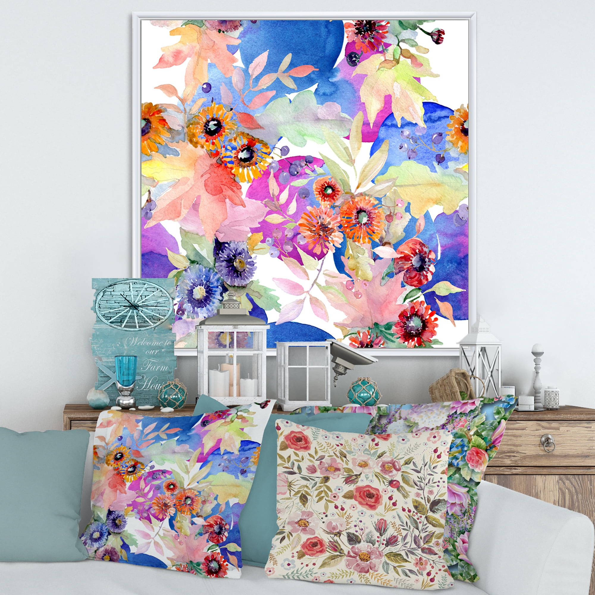 Designart 'Wildflowers and Vibrant Wild Spring Leaves IV' Modern Framed Canvas Wall Art Print