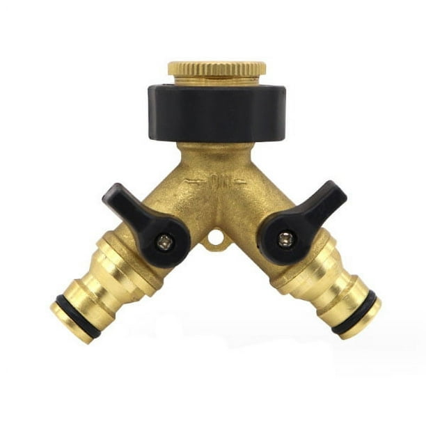 Apuakthei Grifo doble para lavadora, distribuidor en Y de 2 vías, adaptador de manguera de riego de latón de 3/4" y 1/2", conector en Y con 2 divisores de manguera para el hogar, jardín y exteriores.