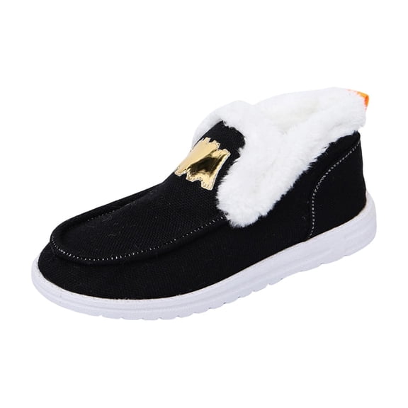 Black Women'S Comfort Canvas Shoes With Fleece Lining And Thick Sole Ideal For Cold Weather