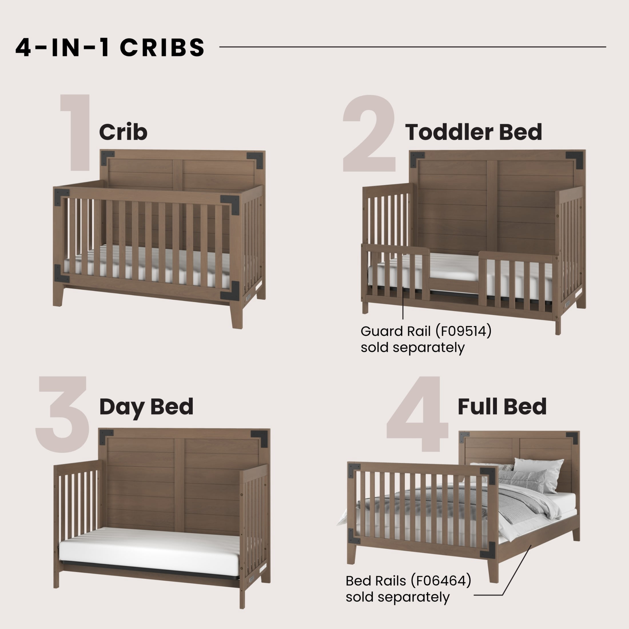 Child Craft Lucas Crib and Dresser Nursery Set, 4-in-1 Convertible Crib with 3-Drawer Dresser, Dusty Heather, 2-Piece
