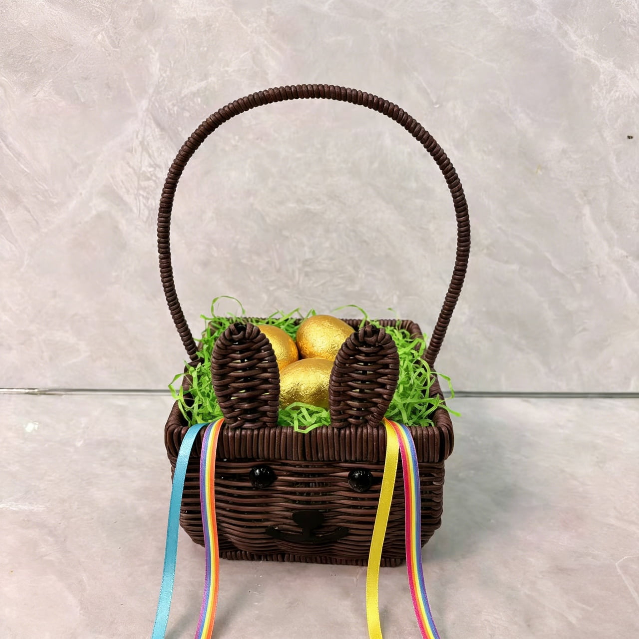 Kbndieu Easter Basket with Handles, Imitation Rattan Bunny Easter Baskets with Cute Rabbit Ears, Easter Egg Hunt Bucket for Picnic Wedding Easter Decorations Gifts