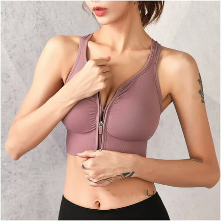 Munlar High Impact Support Sports Bras for Women Zip-Front Wireless Halter Sports Bra Padded Bounce Control Purple Sports Bras S