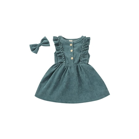 

Suanret Summer Lovely Infant Baby Girls Dress Hairpin 2pcs Ruffles Sleeveless Lace Button Knee Length A-Line Sundress Blue 4-5 Years