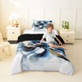 thumbnail image 4 of Homewish Blue Watercolor Swirl Twin Comforter Sets,Classic Contemporary Bedding Set,Black Reversible,2pcs,1 Comforter and 1 Pillowcase, 4 of 7