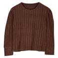 thumbnail image 3 of XXWXYD Clearence Puff Sleeve Ribbed Knit Blouse - Textured Long Sleeve Fashion Top for Girls Ages 5-14Y Seasonal Wardrobe (5-6 Years,Brown), 3 of 5