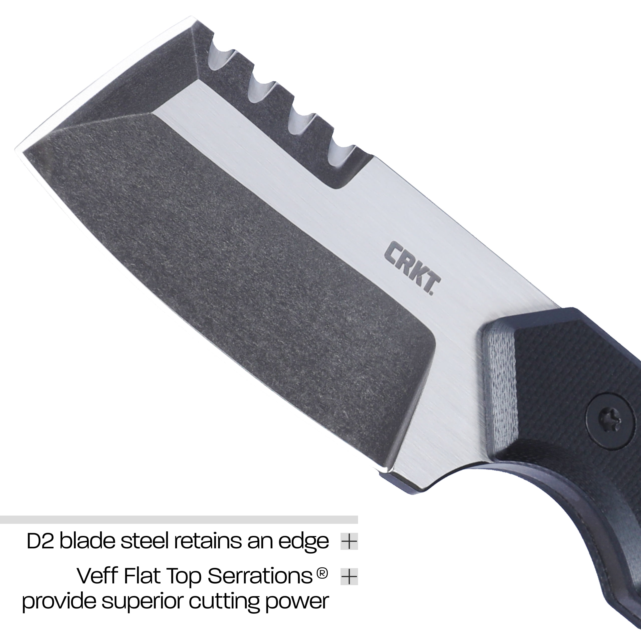 CRKT Razel Compact Fixed Blade Knife with Sheath: D2 Steel Blade with Veff Flat Top Serrations, G10 Handle, 4036