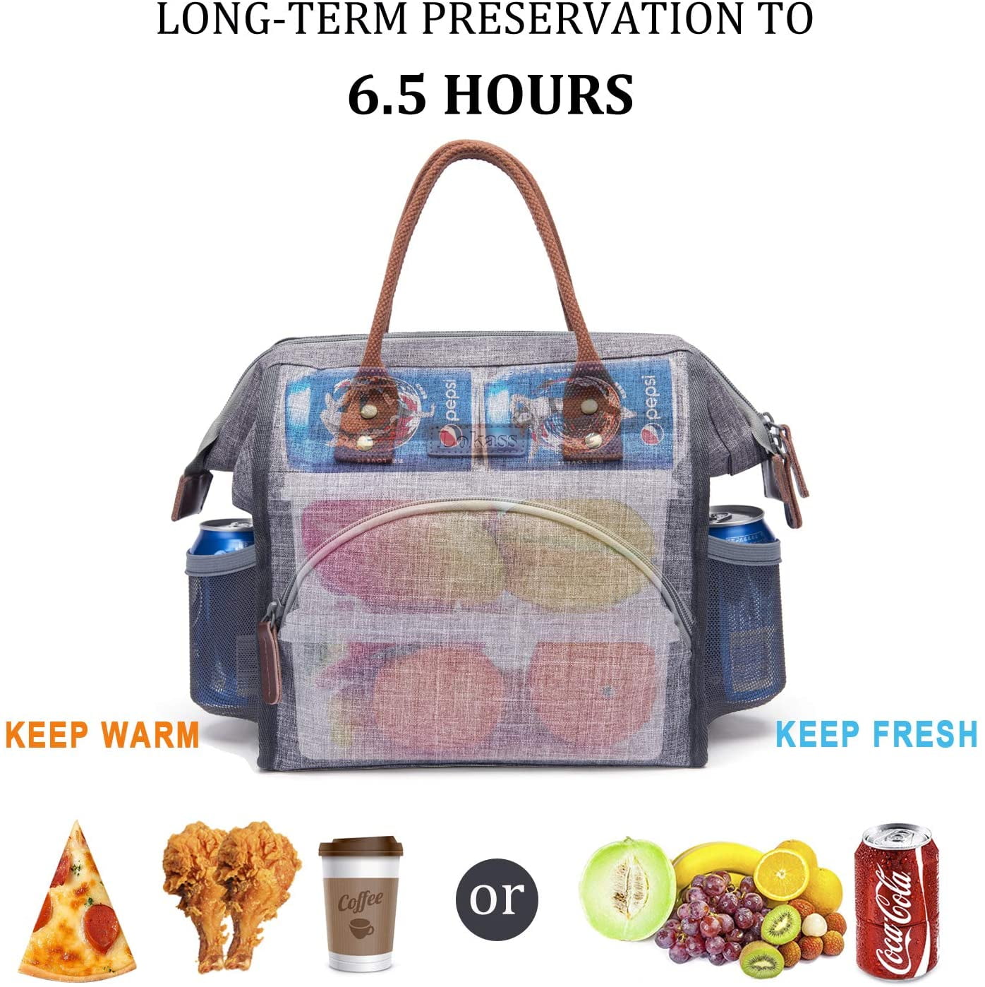 WODKEIS Lunch Bag Insulated Lunch Box Cooler Bag Large Lunch Tote Luxury  Snacks Organizer Lunch Holder for Women Men Adults Work Picnic Hiking,  Water-resistant, Wide-Open, Brown : : Home