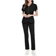thumbnail image 2 of Gray Scrubs For Woman Set,Scrubs for Women Set with Zip Medical Scrub Set Nursing Top & Pant Solid Modern Sexy Design Uniforms Clearance - Black - M, 2 of 5