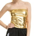 thumbnail image 2 of Alitao Tube Tops Going Out Tops Women's wrap-around patent leather solid color tube top shirt performance tops Sequin Tops Bandeau Tops Gold S, 2 of 6