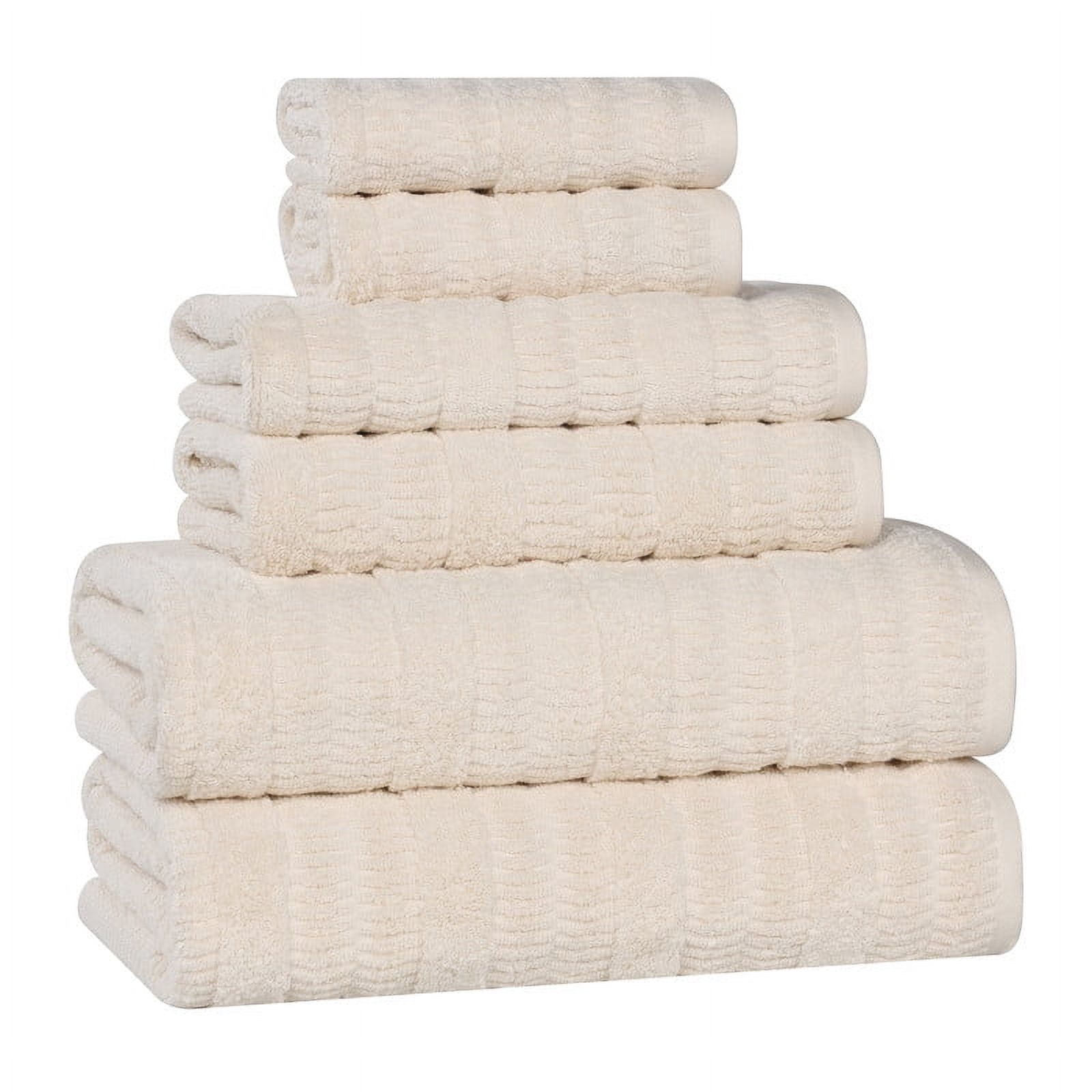 Superior Mika Smart Twist Cotton Medium Weight 6 Piece Towel Set, Quick Dry Towels, Ivory