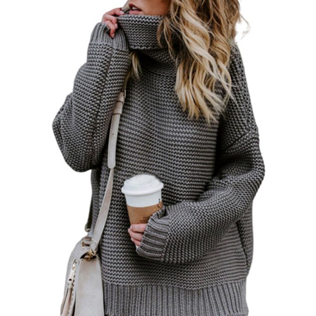 Chandail Col Roulé Ample pour Femmes Hiver Épais String Crochet Mode Chaud Tricoté